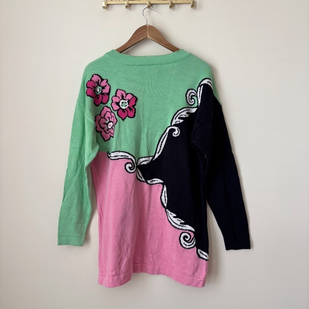 Escada Vintage 80's Colorblock Floral Oversized Pullover Sweater Sz 40 Medium - Picture 4 of 8